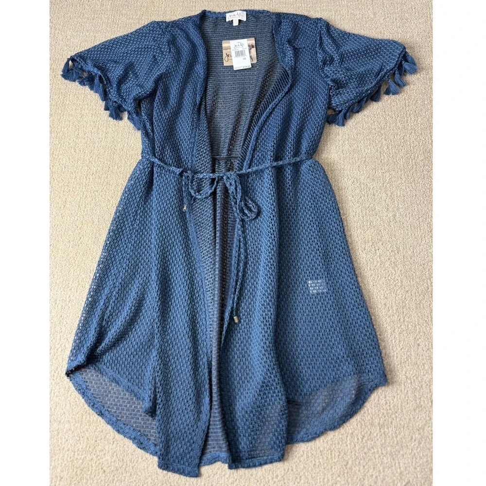Jordan Taylor Indigo Cover-Up Tassel Sleeve‎ Open Front Cardigan Large